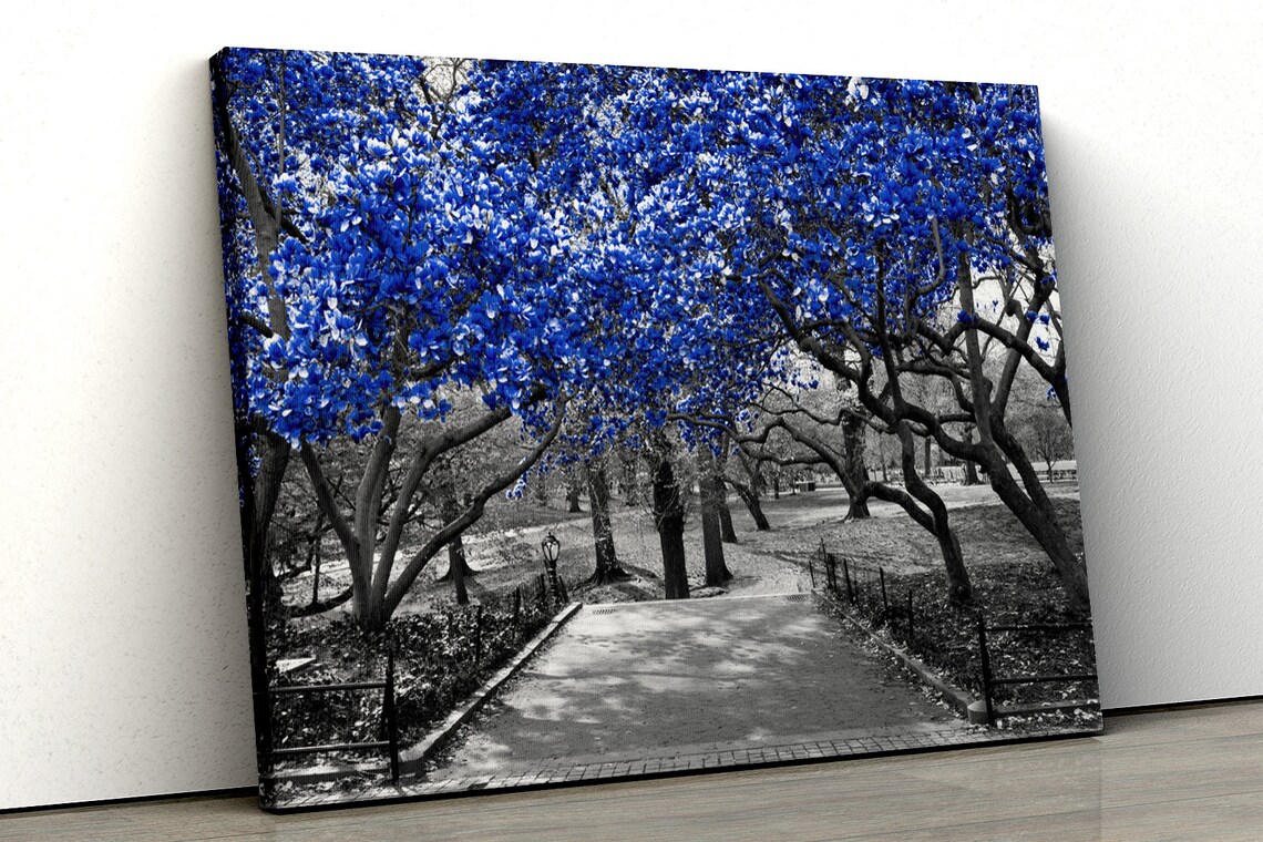 Large Blue Trees Black White Home Decor Nature Framed Canvas Etsy