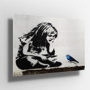 Banksy Girl with blue bird Metal Aluminium Print Wall Art | Poster | canvas | Decor | gift