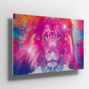 Large Multi Coloured Lion Metal Aluminium Print Wall Art | Lion Poster | Lion Head | lion king Decor | canvas Metal Poster sign | gift m238