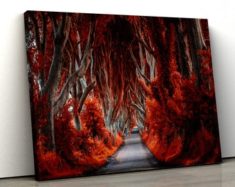 Autumn Forest red trees with path Scene Nature home decor Framed Canvas Print Wall Art for bedroom pp272