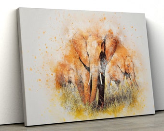 Large water colour Elephant colourful bedroom Framed Canvas Print Wall Art | Poster | nursery painting  | gift pp493