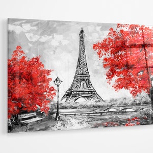 Red black and white Paris Oil Painting premium Acrylic glass Print Wall Art canvas gift a91