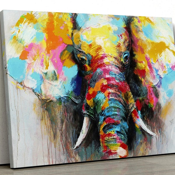 Large water colour Elephant colourful bedroom Framed Canvas Print Wall Art | Poster | nursery painting  | gift pp245