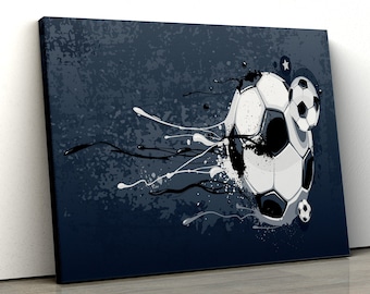 Football splash graffiti ink soccer ball bedroom, gym, club, Framed Canvas Print Wall Art, Poster, Artwork, gift pp523