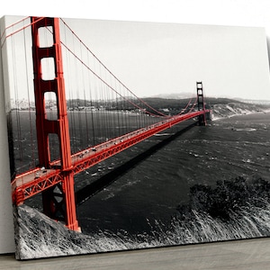 Red black and white Golden Gate Bridge Framed Abstract Canvas Print Wall Art 143