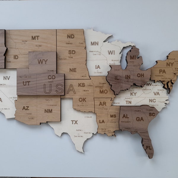 3D Wooden map of USA, United States wooden map, USA map gift, american travellers, man cave gift, american states wall art