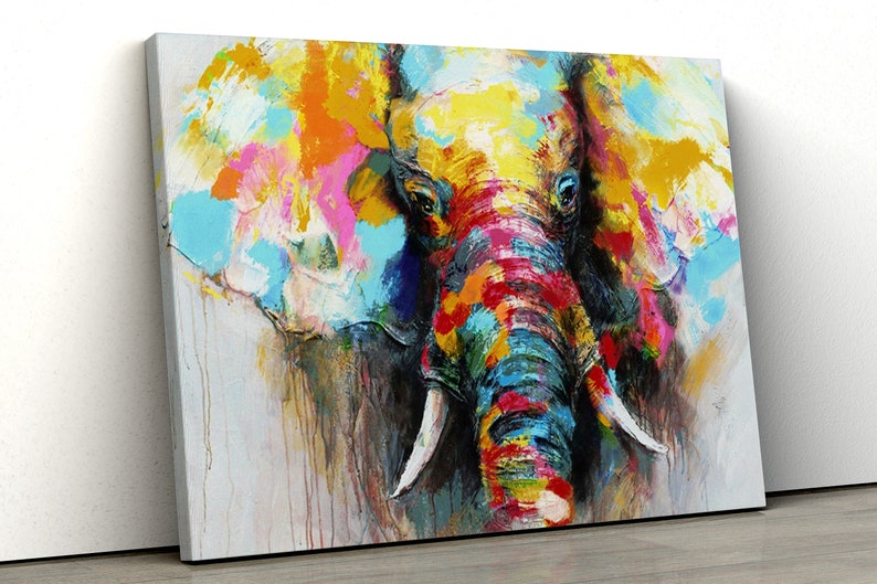 Large water colour Elephant colourful bedroom Framed Canvas | Etsy