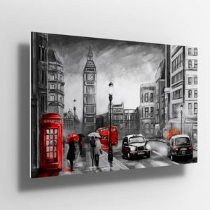 Red black and white London big ben Oil Painting Metal Poster Aluminium Print Wall Art | canvas | Metal Poster sign | gift m96