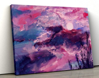 Pink Purple Abstract Sky oil painting scene Framed Canvas Print Wall Art pp192