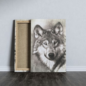 Wolf drawing black and white portrait Framed Abstract Canvas Print Wall Art pp521