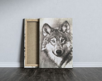 Schwarz und weiß Platzmatte Wolf Portrait 4er Set Digitaldruck 