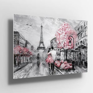 Pink black and white Paris Oil Painting Metal Poster Aluminium Print Wall Art | canvas | Metal Poster sign | gift m89