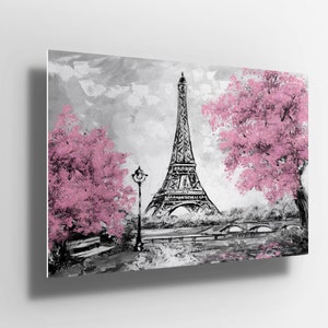 Pink black and white Paris Oil Painting Metal Poster Aluminium Print Wall Art | canvas | Metal Poster sign | gift m88