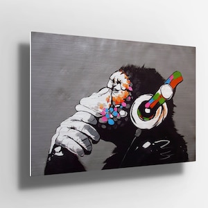 Banksy DJ Monkey thinker Metal Aluminium Print Wall Art | Poster | canvas | Decor | gift