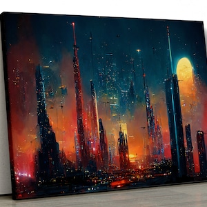 Large Sci Fi science fiction city, future painting Home Decor Nature Framed Canvas Print Wall Art pp525
