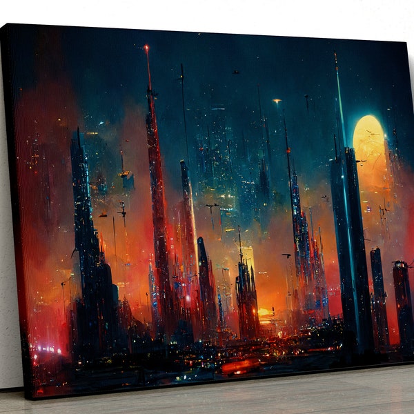 Large Sci Fi science fiction city, future painting Home Decor Nature Framed Canvas Print Wall Art pp525