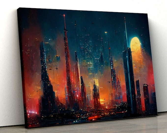 Large Sci Fi science fiction city, future painting Home Decor Nature Framed Canvas Print Wall Art pp525
