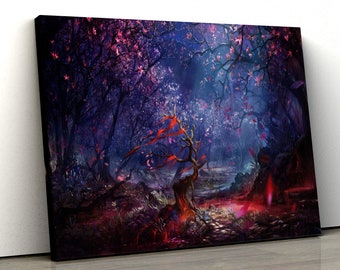 Fantasy Wald Bäume Märchen Motiv Natur Wohnkultur Gerahmt Leinwand Druck Wandkunst für Schlafzimmer pp341