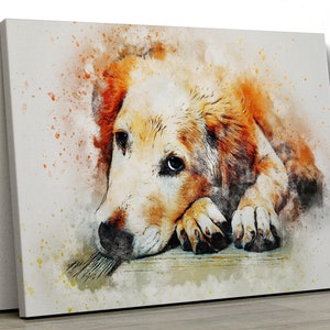 Golden Labrador Retriever dog pet water colour painting Scene, bathroom decor, Framed Canvas Print Wall Art for bedroom, kitchen pp508