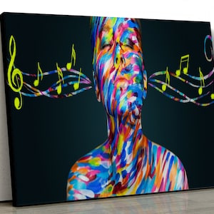 Music artwork, musical painting bedroom Framed Canvas Print Wall Art, Poster, music art, multicoloured painting, Decor gift pp527