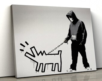Banksy Dog Bark black and white Canvas famous Wall Art Print Various Sizes