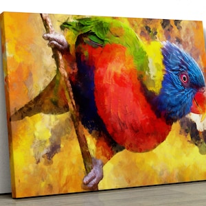 Parrot Bird oil painting colourful bedroom Framed Canvas Print Wall Art, Poster, nursery painting, gift pp474