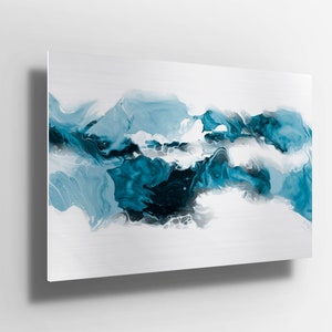 Teal Blauw abstract simplistisch kunstwerk Metalen Poster Aluminium Print Wall Art | canvas | schilderij Decor | cadeau m389
