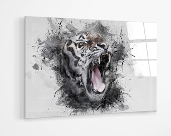Large Tiger splatter art premium Acrylic glass Print Wall Art animal, Nature bedroom decor canvas gift a520