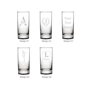 Personalised Tall High Ball Glass Engraved Custom text on Glassware etched Birthday wedding christmas gift for him or her