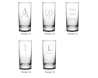 Personalised Tall High Ball Glass Engraved Custom text on Glassware etched Birthday wedding christmas gift for him or her