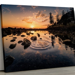 Sunset with lake reflection Home Decor Framed nature Canvas Print Wall Art 133