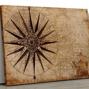 Antique Compas Sailing Map Bateau Explorant Framed Canvas Print Wall Art pp75