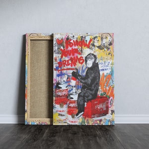 Banksy follow your dreams Monkey, urban graffiti, street art, famous Wall Art Canvas Print gift