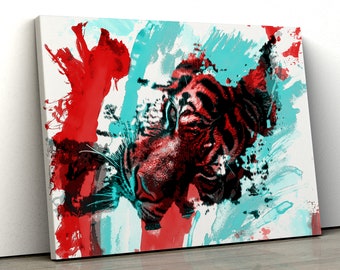 Tiger water colour painting bedroom Framed Canvas Print Wall Art, Tiger Poster, Tiger Head, Tiger painting, Decor gift pp485