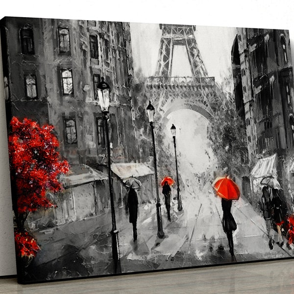 Rouge noir et blanc Paris Oil Painting Lounge Framed Canvas Print Wall Art pp414