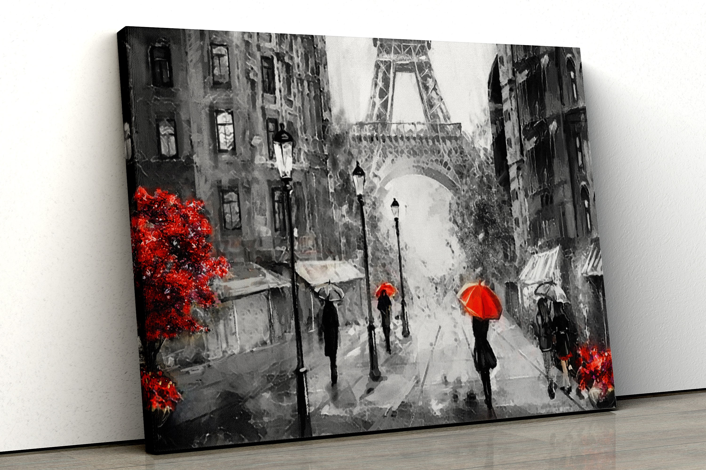 Red Black and White Paris Oil Painting Lounge Framed Canvas Etsy UK
