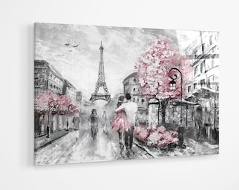 Pink black and white Paris Oil Painting premium Acrylic glass Print Wall Art canvas gift a89