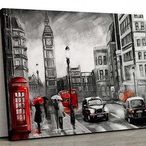 London Red Black and white Oil Painting Big Ben Framed Canvas Print Wall Art pp96