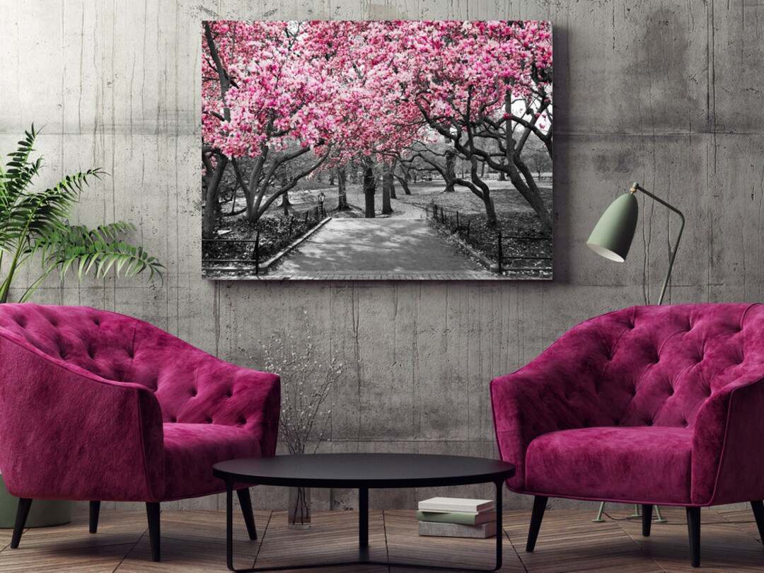 Leinwandbild 'Baum' In Schwarz-Weiß-Rosa – Hochwertiger Kunstdruck Auf Keilrahmen, 50x90 Cm, Fertig Zum Aufhängen