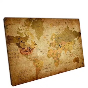 Rétro vintage World Map Boat Exploring Framed Canvas Print Wall Art indi