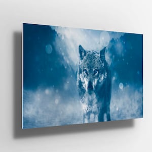 Wolf with blue eyes scene Metal Aluminium Print Wall Art | wolf Poster | wolf canvas | wolf bedroom Decor | gift m123