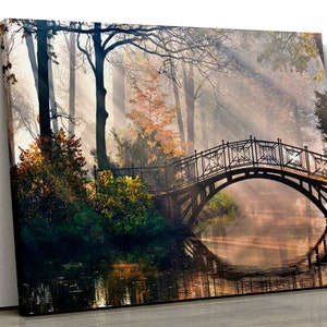 Herbst Wald Bäume mit Fluss Motiv Natur Home Dekor Gerahmt Leinwand Druck Wandkunst für Schlafzimmer pp271
