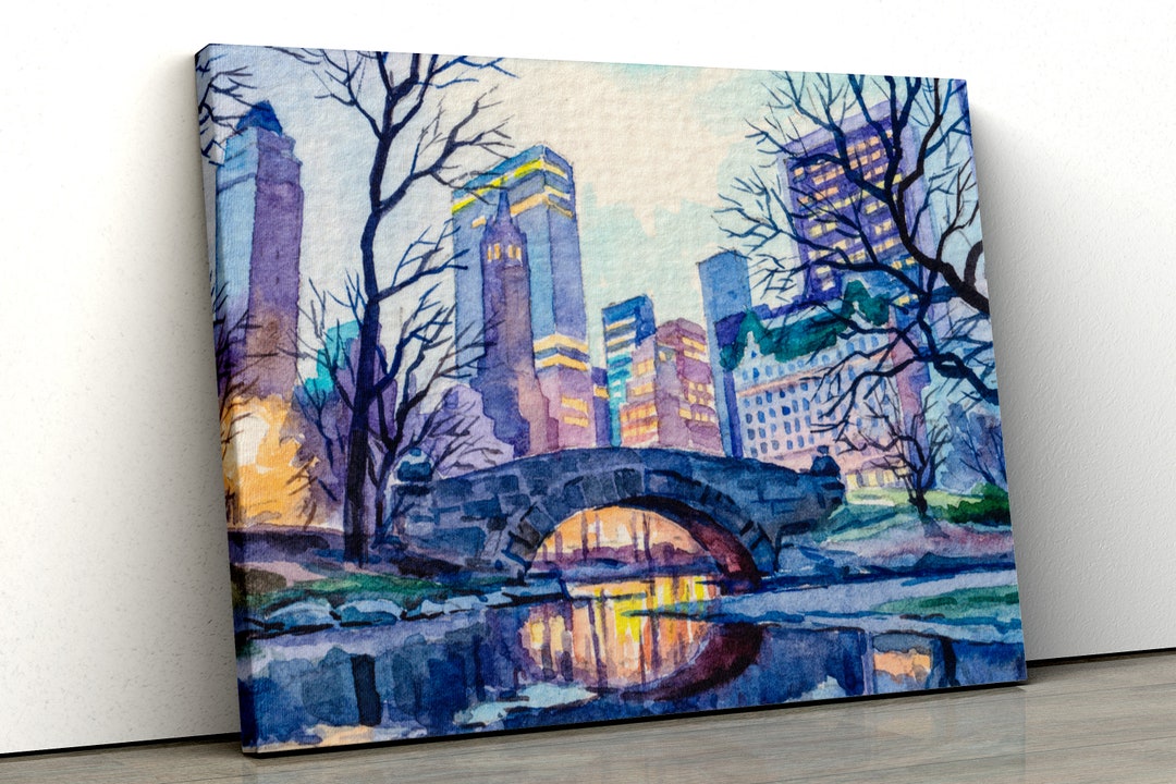 New York Central Park Water Colour Painting Canvas Wall Art Print Scene ...