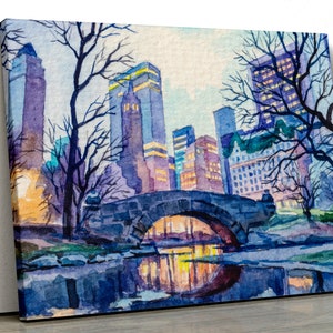 New York Central Park Aquarell Malerei Leinwand Wand Kunst Druck Szene Poster Verschiedene Größen pp473
