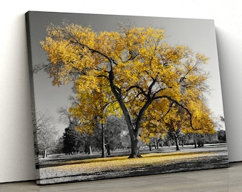Large Yellow tree black white Home Decor Nature Framed Canvas Print Wall Art 115