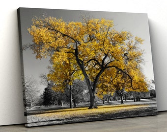 Large Yellow tree black white Home Decor Nature Framed Canvas Print Wall Art 115