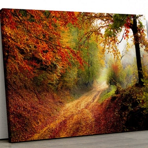 Herbststraße Rot Orange Bäume Wald Home Decor Gerahmt Leinwand Druck Wandkunst 132