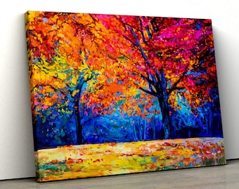 Yellow trees pink park oil painting Framed Abstract Canvas Print Wall Art 168