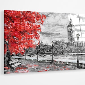 Red black and white London big ben Oil Painting premium Acrylic glass Print Wall Art canvas gift a97