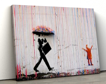 Banksy Coloured Rain Girl famous Wall Art Print Canvas Various Sizes